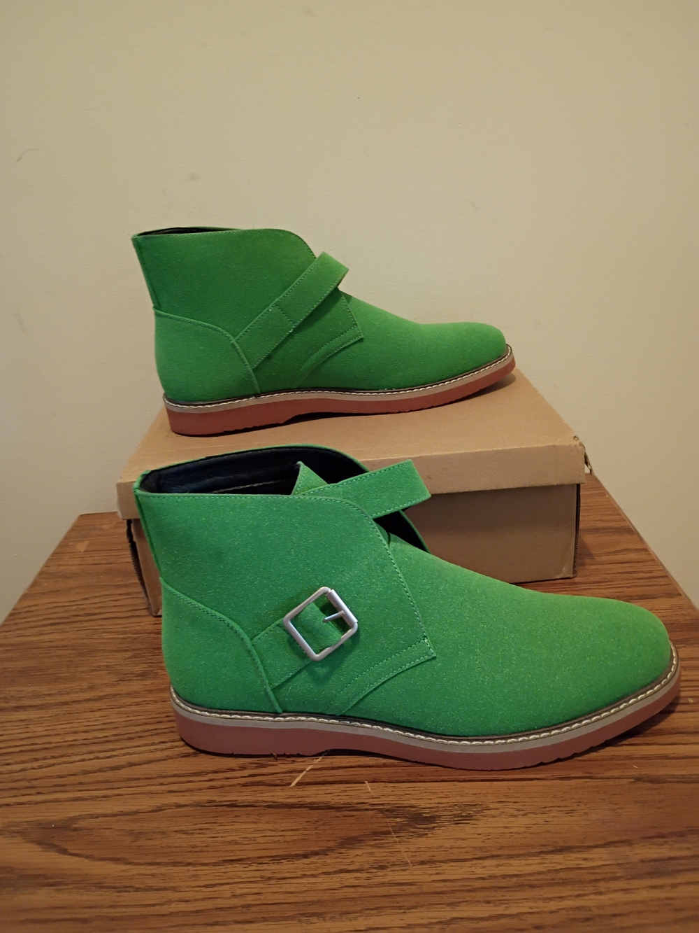Men's Green Suede Ankle Boots with Buckle